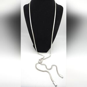 KENNETH COLE Long Lariat Style KNOT Snake Chain Necklace Silver Signed